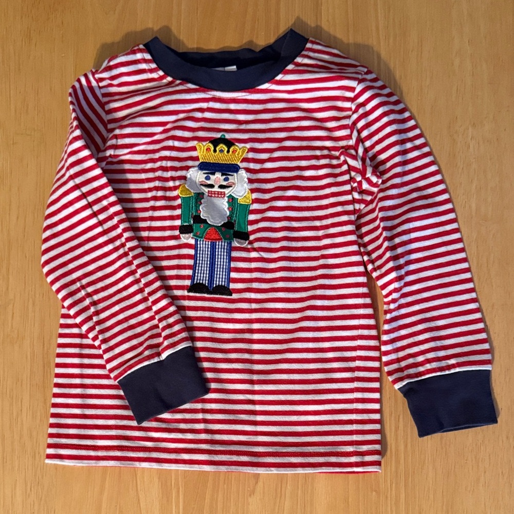 Striped Red and White Kids Shirt with Nutcracker Design